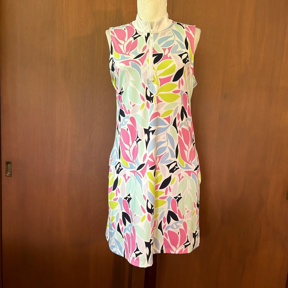 Tommy Bahama Sleeveless Leaf-Print Shift Dress in Pink, Blue, Lime, Black